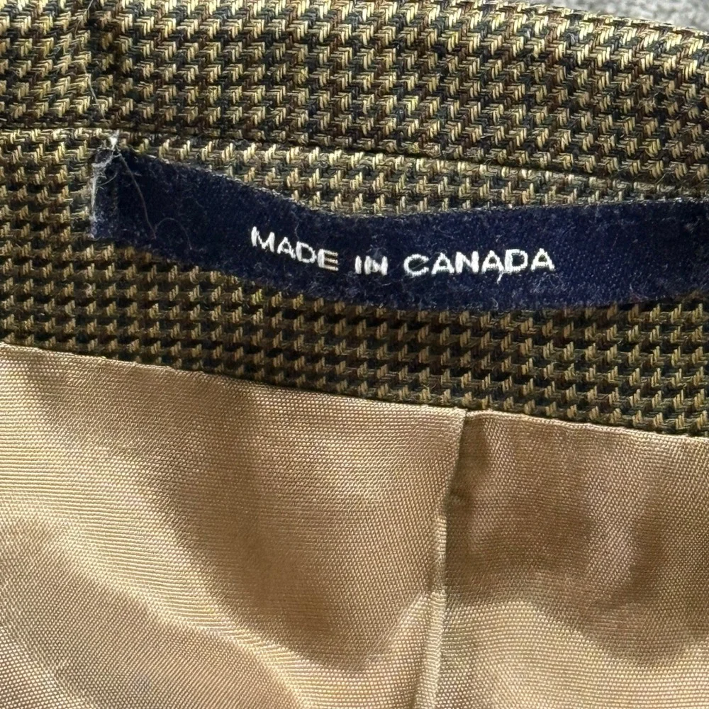 Franco Tassi Mens Pure New Wool Blazer Tan Olive Micro Houndstooth Sport Coat